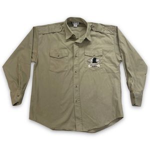 Vintage 90s Jekyll and Hyde Pub Bar Long Sleeve Button Up Shirt NYC Club Khaki